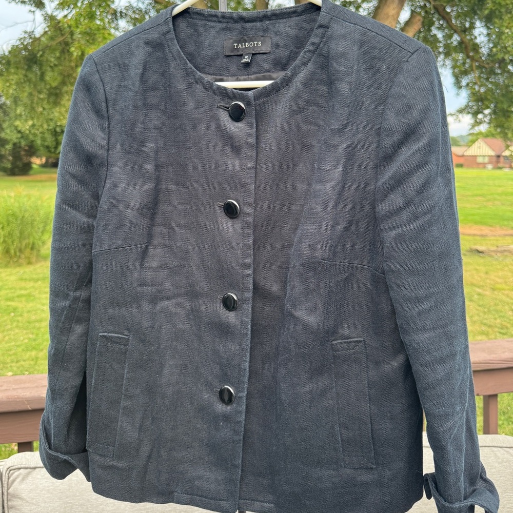 Talbots Women's Dark Navy (Classic Denim Look) Linen Jacket/Blazer - Size 10